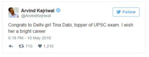 Arvind Kejriwal Tewwted Tina Dabi