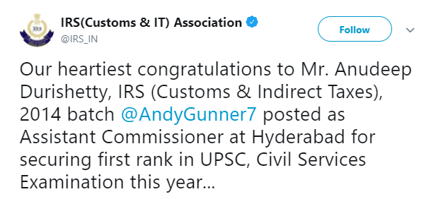 IRS Tweet from IRS(Customs & IT) Association ‏
