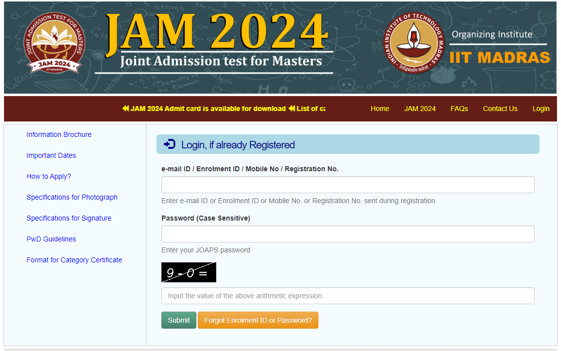 iit jam application form 6