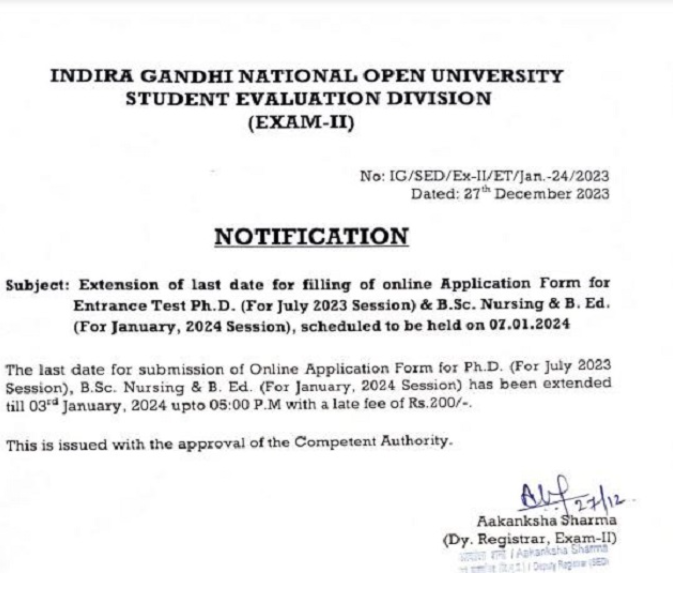 ignou application extended
