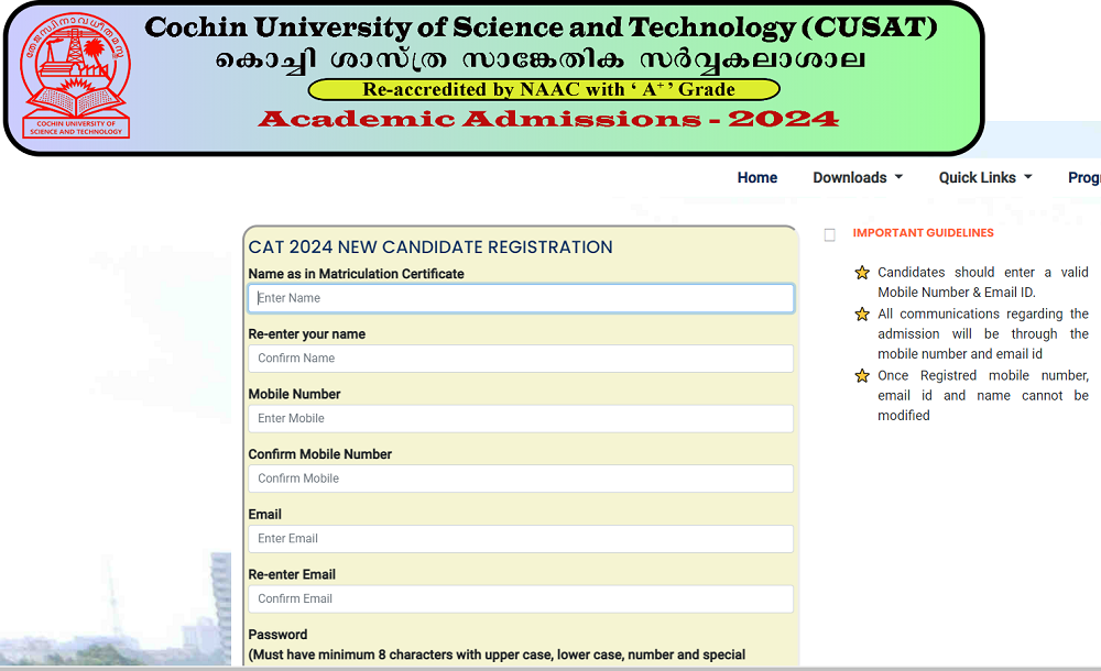 CUSAT 2024 CAT Application Form (Released), Registration Apply
